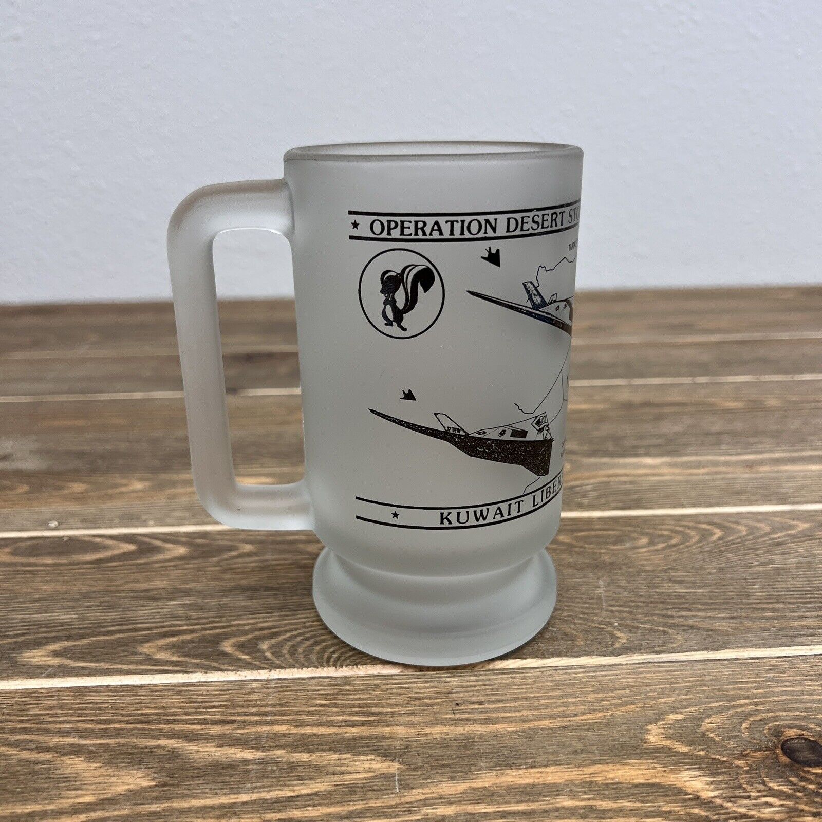 Operation Desert Storm Skunk Works F-117 Nighthawk Frosted Mug Glass Vintage ‘91