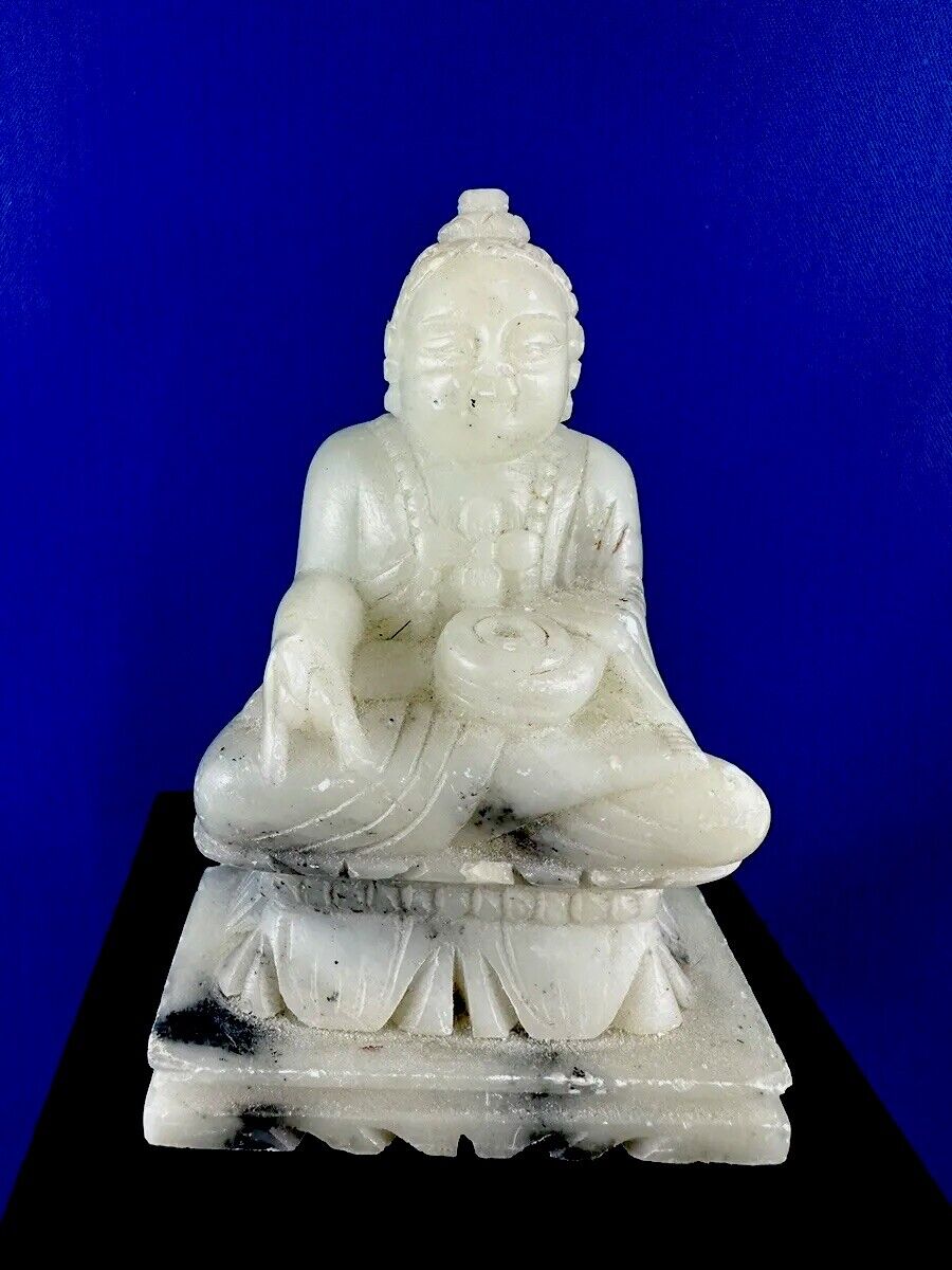 China Natural White Jade Carved Shakyamuni Amitabha Buddha Statue Vintage