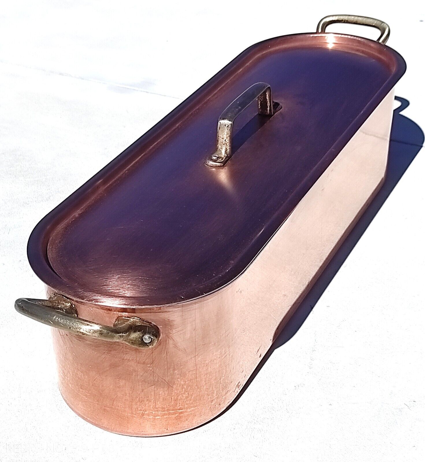 Vintage 19.9inch French Copper Fish Kettle Tournus France Aluminium Lining 4lbs