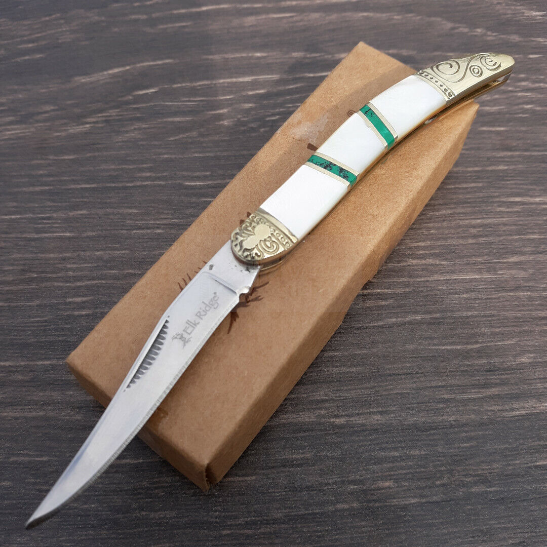 Elk Ridge Toothpick Folding Knife 3Cr13 Steel Blade Mother of Pearl Handle 