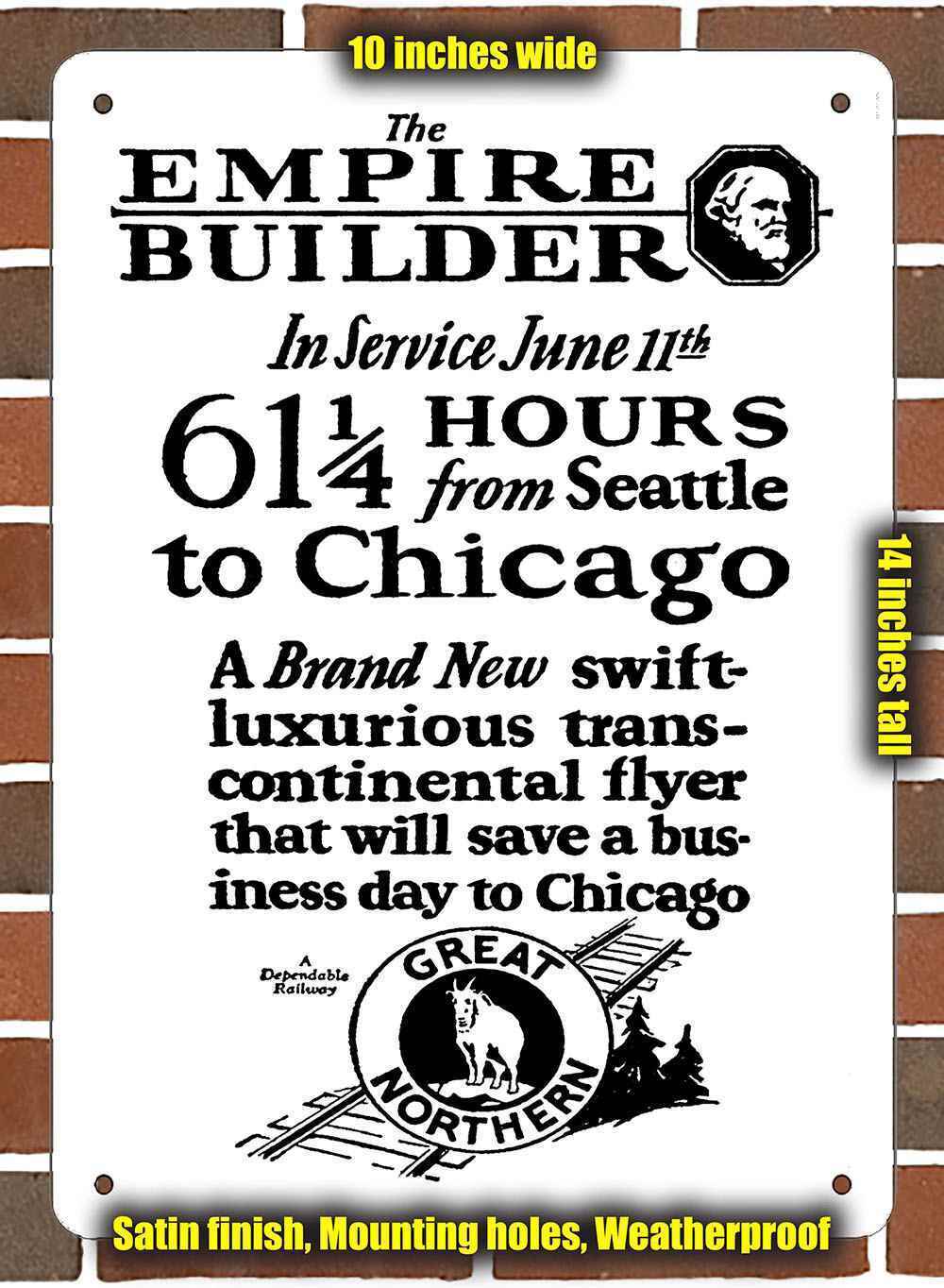 Metal Sign - 1929 Great Northern Empire Builder- 10x14 inches
