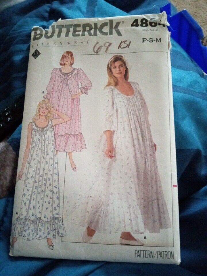 Butterick 4864 Vintage Eileen West Nightgown #4964  Pattern Sz P S M Uncut 1987
