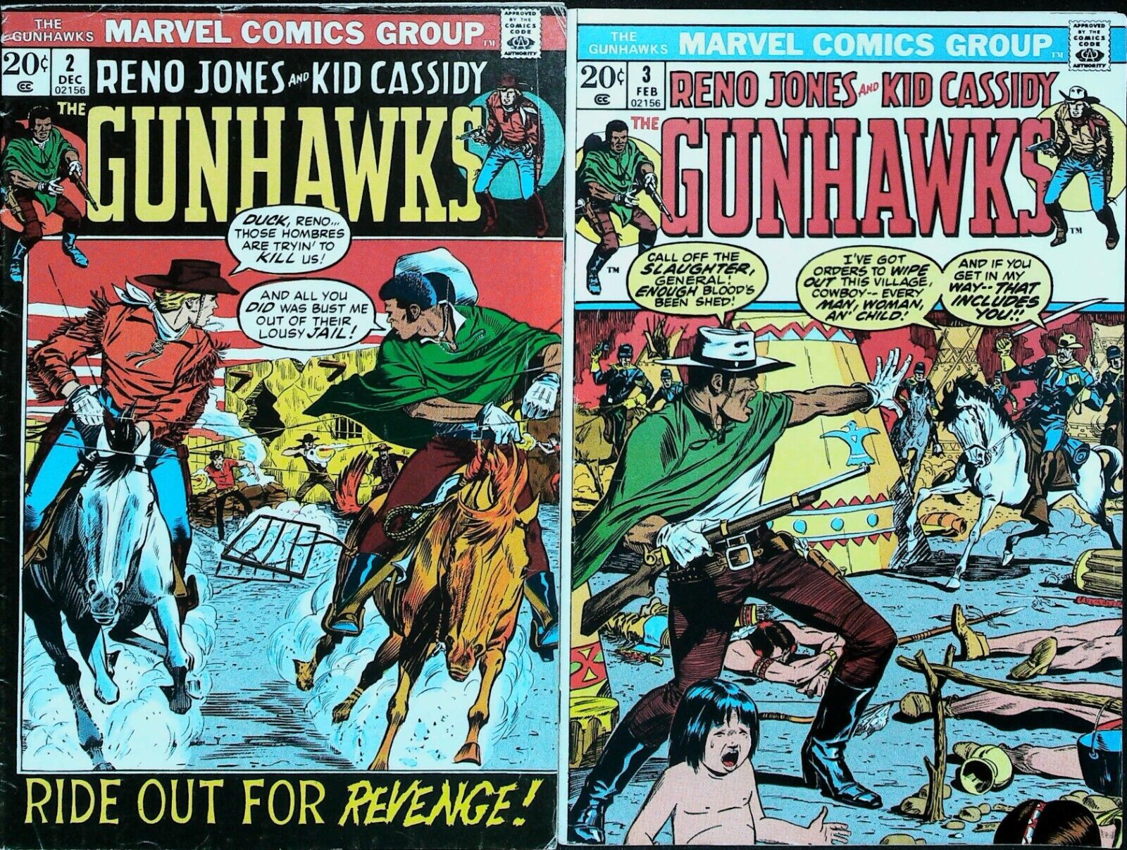 Gunhawks Comic Book Lot Vol 1 (1972) Issues #2 & #3 - Mid Grade