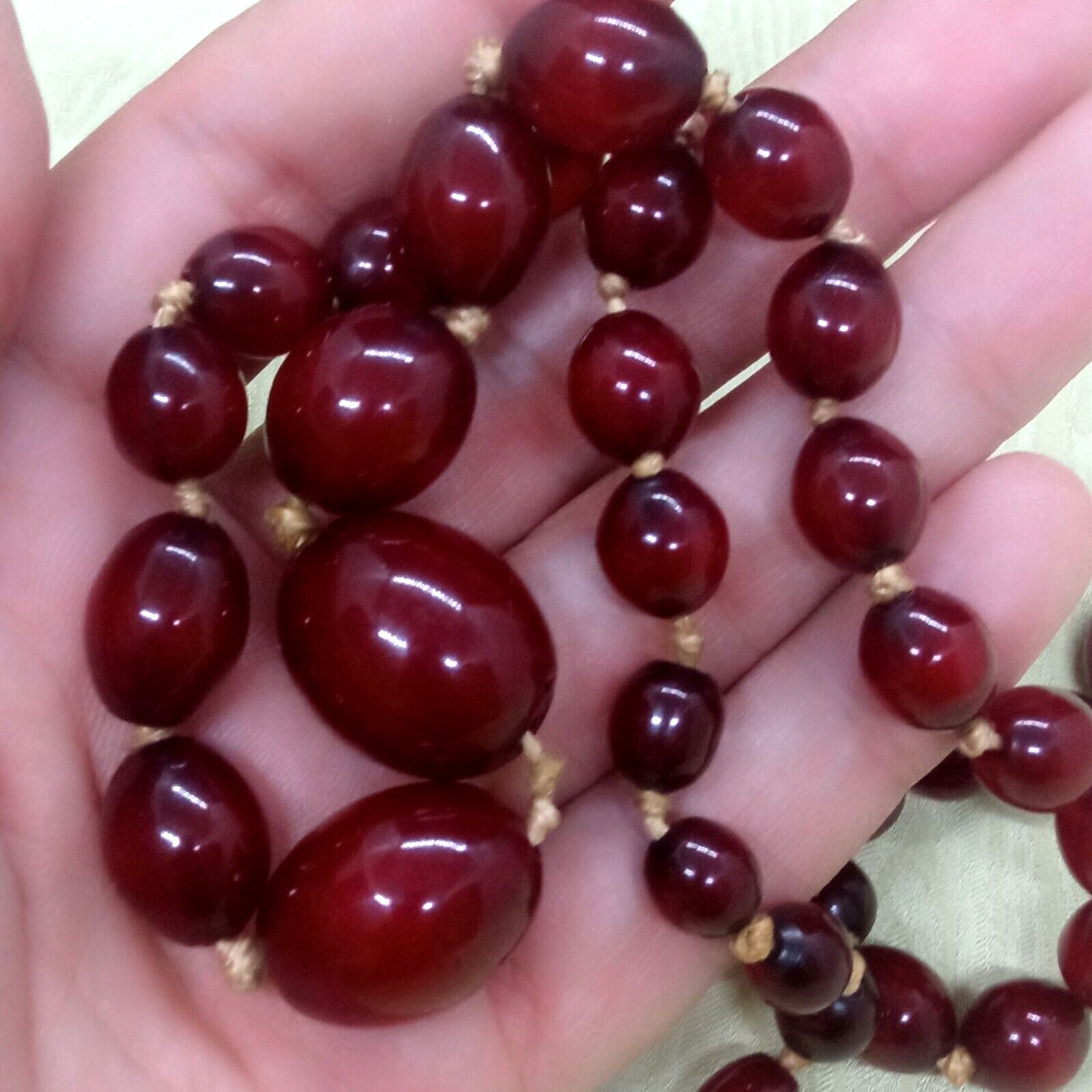 Old Antique Cherry Amber Bakelite Necklace Faturan Phenolic Resin Beads 30 Gram