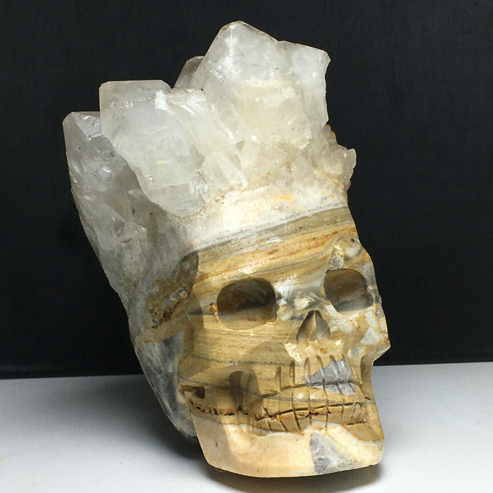 704g Natural Crystal Cluster Quartz,Carved Crystal Skull, Realistic,Healing