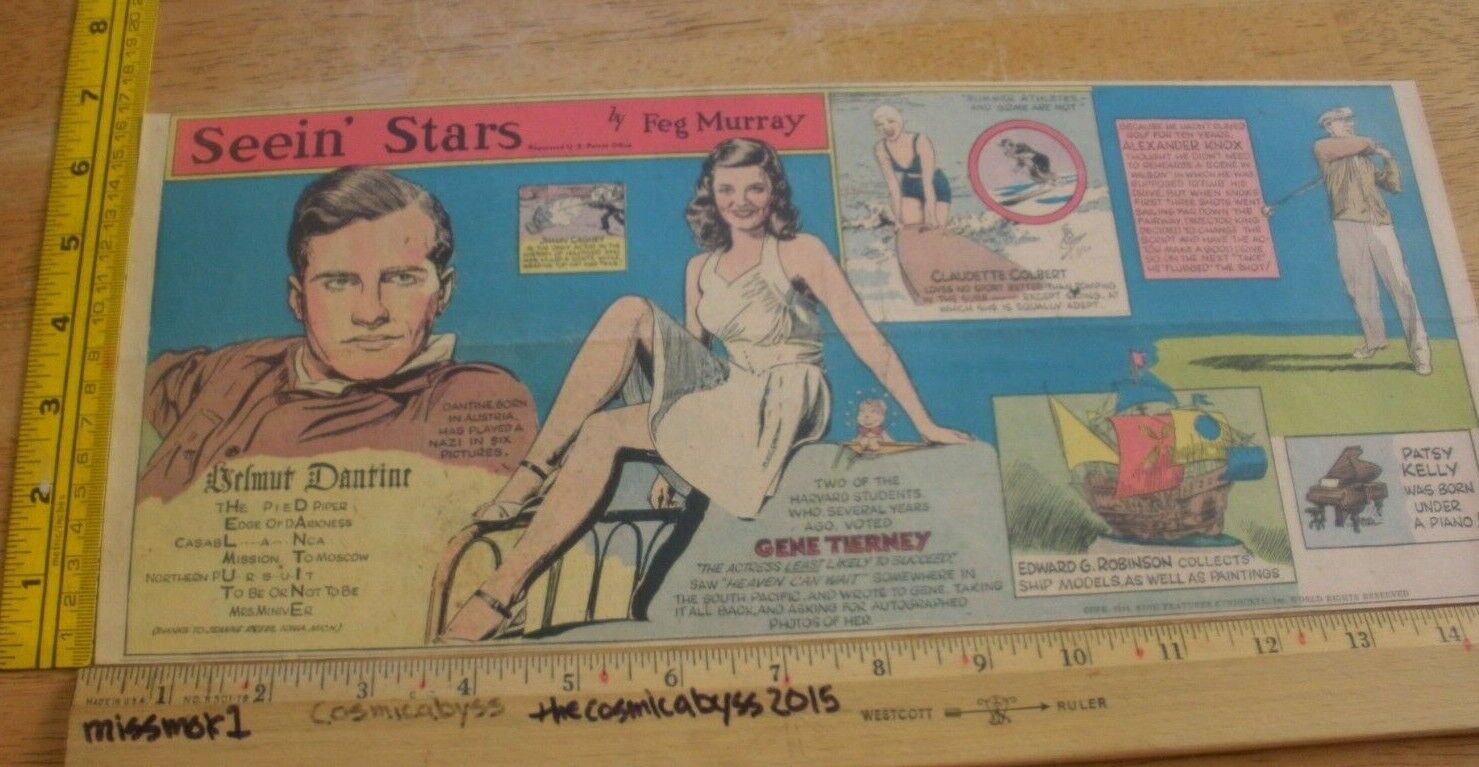 Gene Tierney Helmut Dantine Seein' Stars Feg Murray Sunday 1940s color panel 5h