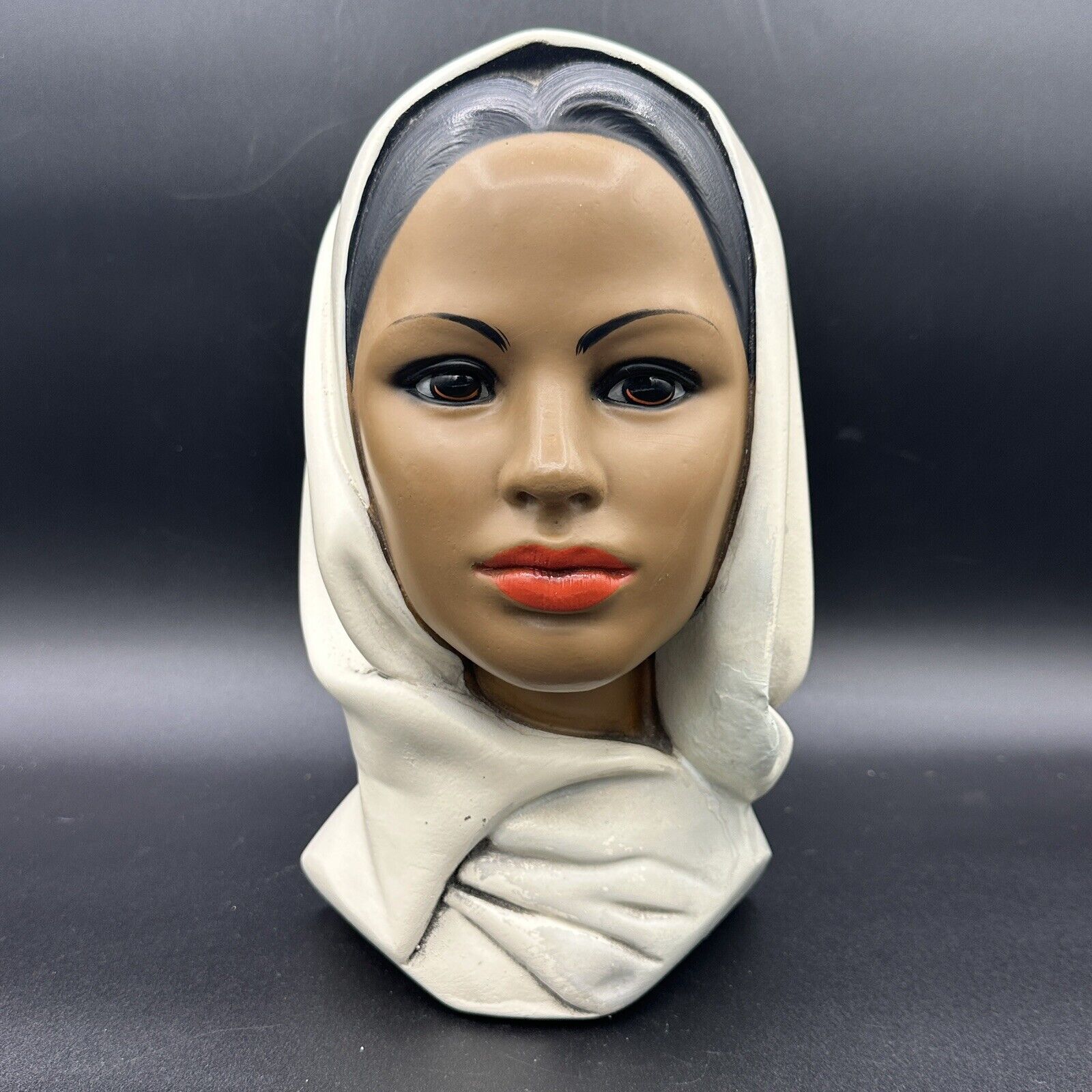Vintage 60s Marwal Chalkware Bust Muslim Woman with Hijab Middle East Figurine