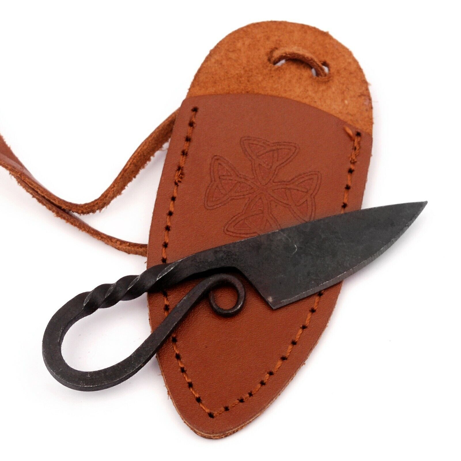 Handmade Twisted Miniature Hunting Pocket Neck Knife Necklace with Brown Sheath