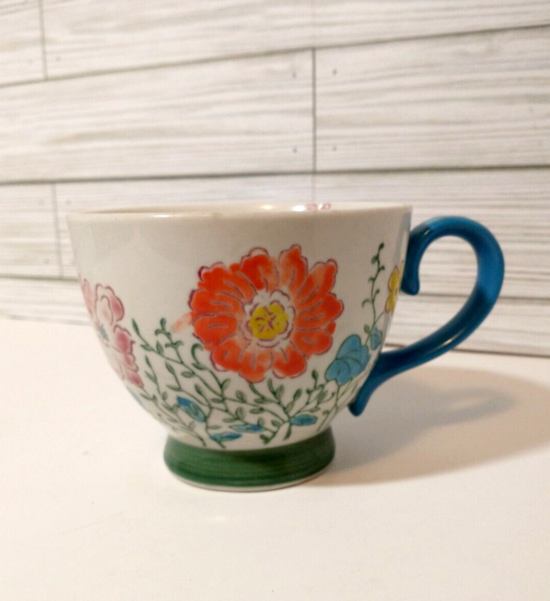 Dutch Wax Hand Painted Ceramic Coffee Mug Floral Flower