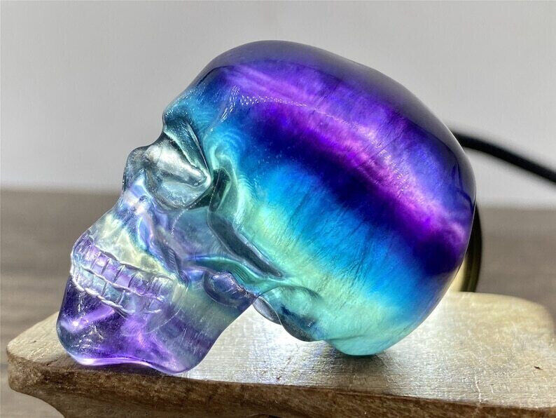 2\'\' Natural Rainbow Fluorite Carved skull quartz crystal skull Carving healing