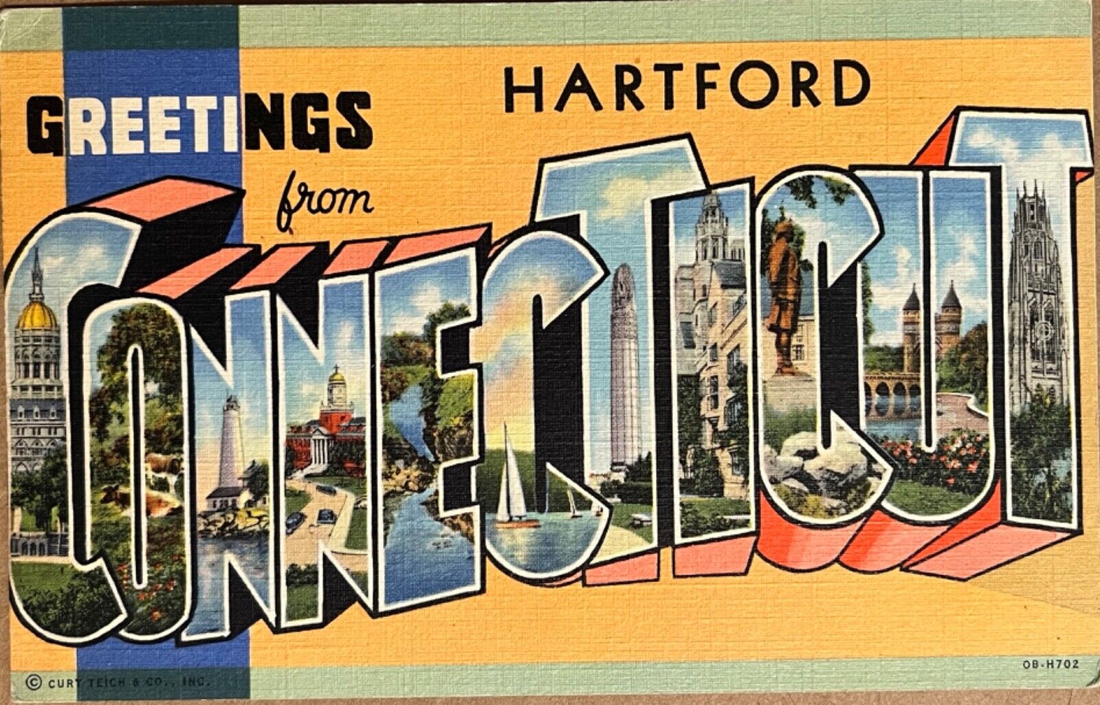 Hartford Conneticut Large Letter Greetings Postcard 1940