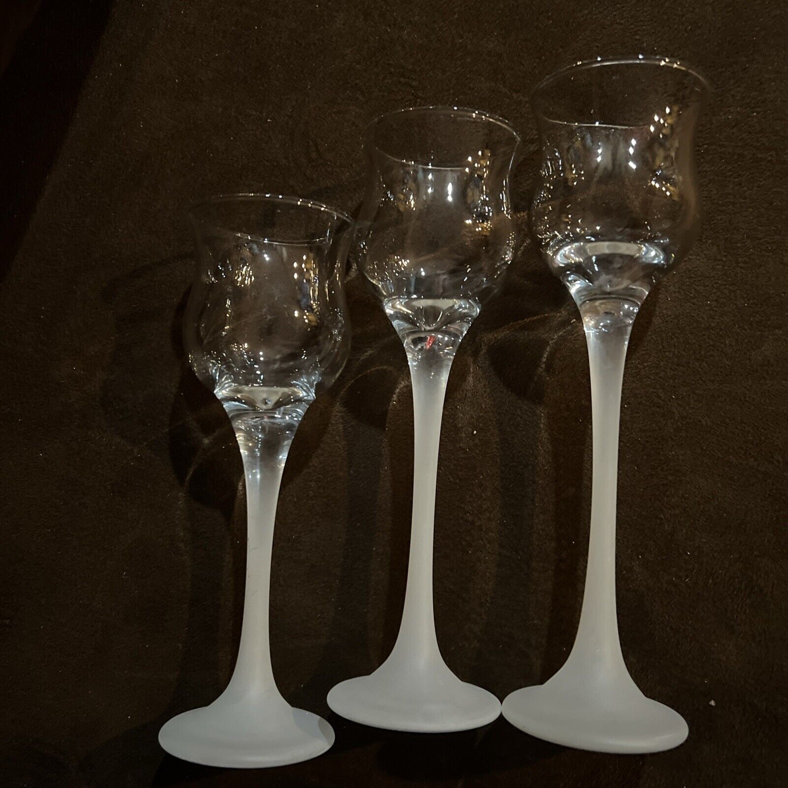 Vintage Partylite Crystal Trio Frosted Stem Glass Votive Candle Holders Set 3