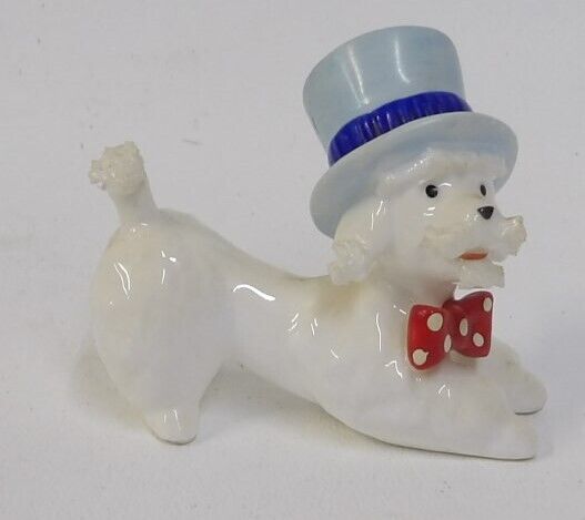 Vintage Napcoware Dapper Poodle Dog Wearing Top Hat Polka Dot Tie Figurine