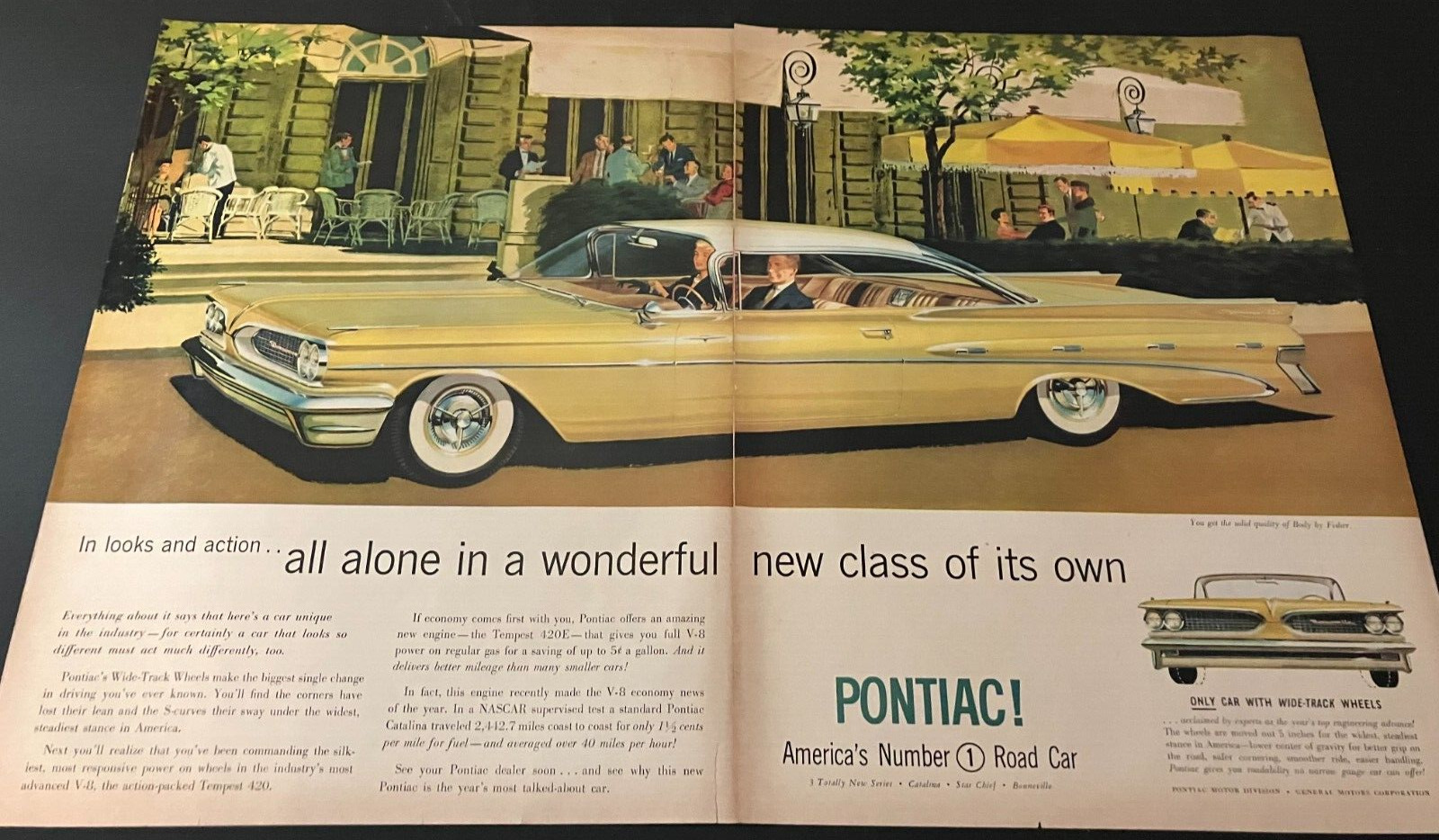 1959 Pontiac Bonneville - Vintage Original Illustrated Color Print Ad Wall Art