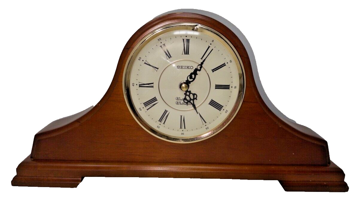 SEIKO Quarts Wooden Westminster Whittington 2 Chime Mantel Table Clock Vintage