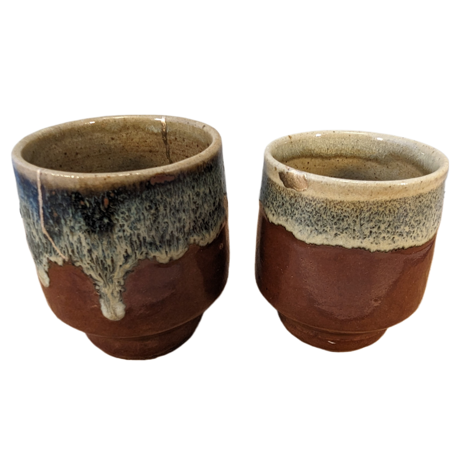 Japanese Mashiko Pottery Pair Tea Cups Kintsugi Gold Repaired Meoto Yunomi Japan