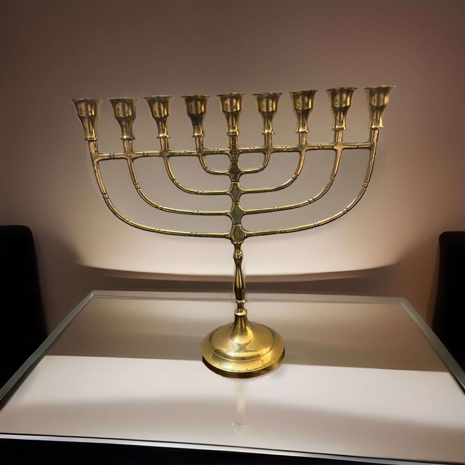 Vintage Brass 12” Menorah 9 Arm Celebration Religious Hanukkah