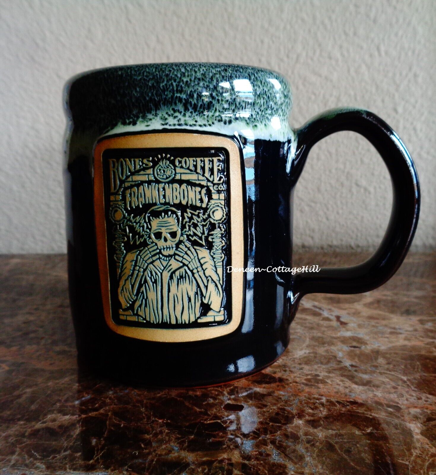 Bones Coffee Co.  2020 Frankenbones Deneen Pottery Black /Drip Glaze 12Oz Mint