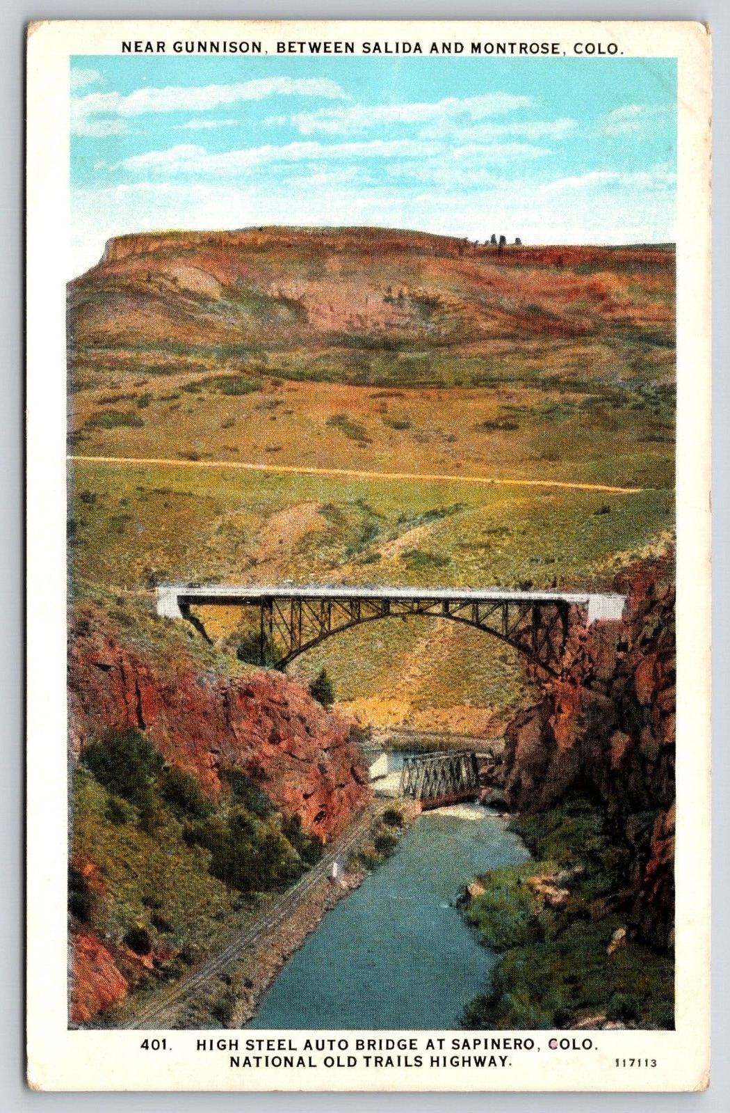 Original Old Vintage Outdoor Postcard Steel Auto Bridge Sapinero Colorado USA