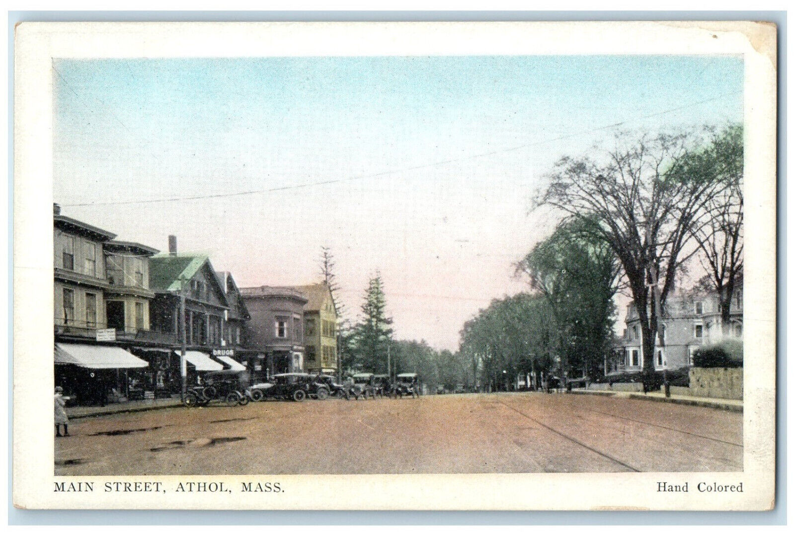 c1920's Main Street Athol Massachusetts MA Antique Hand Colored Postcard