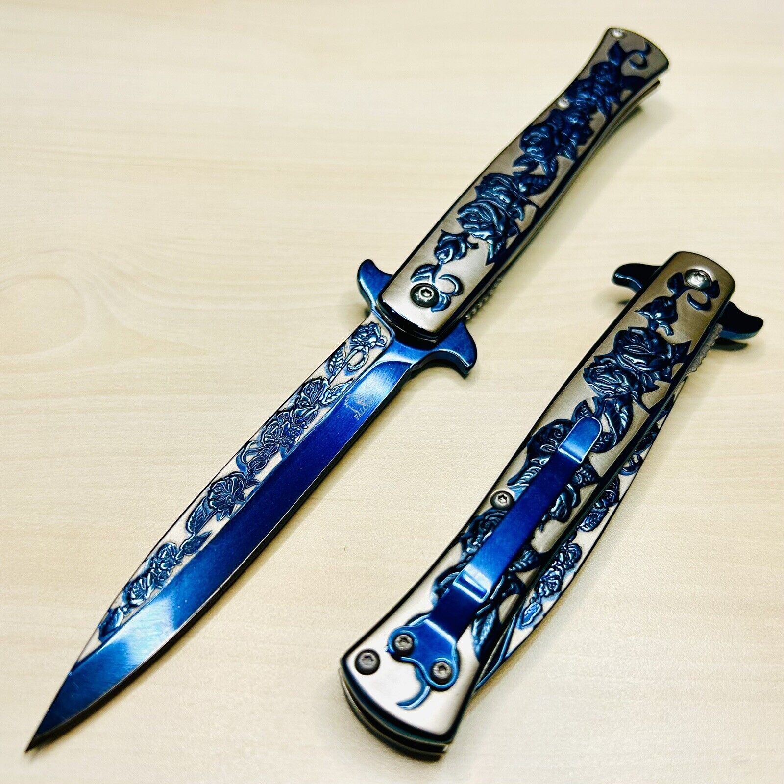 9” Blue Ross Knife Tactical Spring Assisted Open Blade Folding Pocket Knife