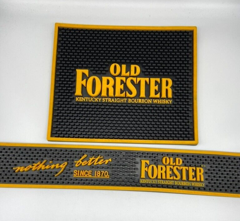 Old Forester Bar Mats Whiskey Bourbon Rubber Set of 2 Black Yellow