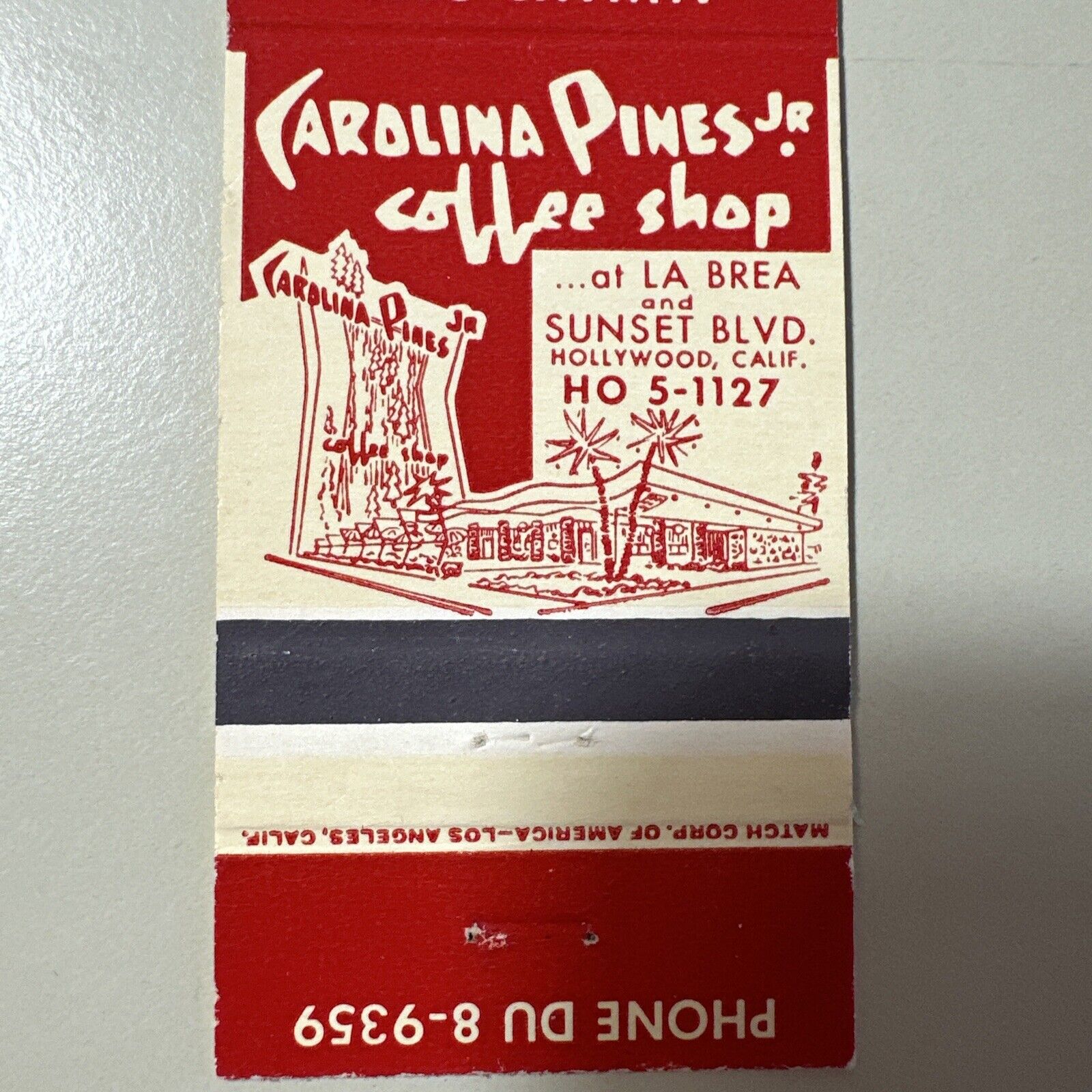 Vintage 1950s Carolina Pines Coffee Shop Hollywood Los Angeles Matchbook Cover