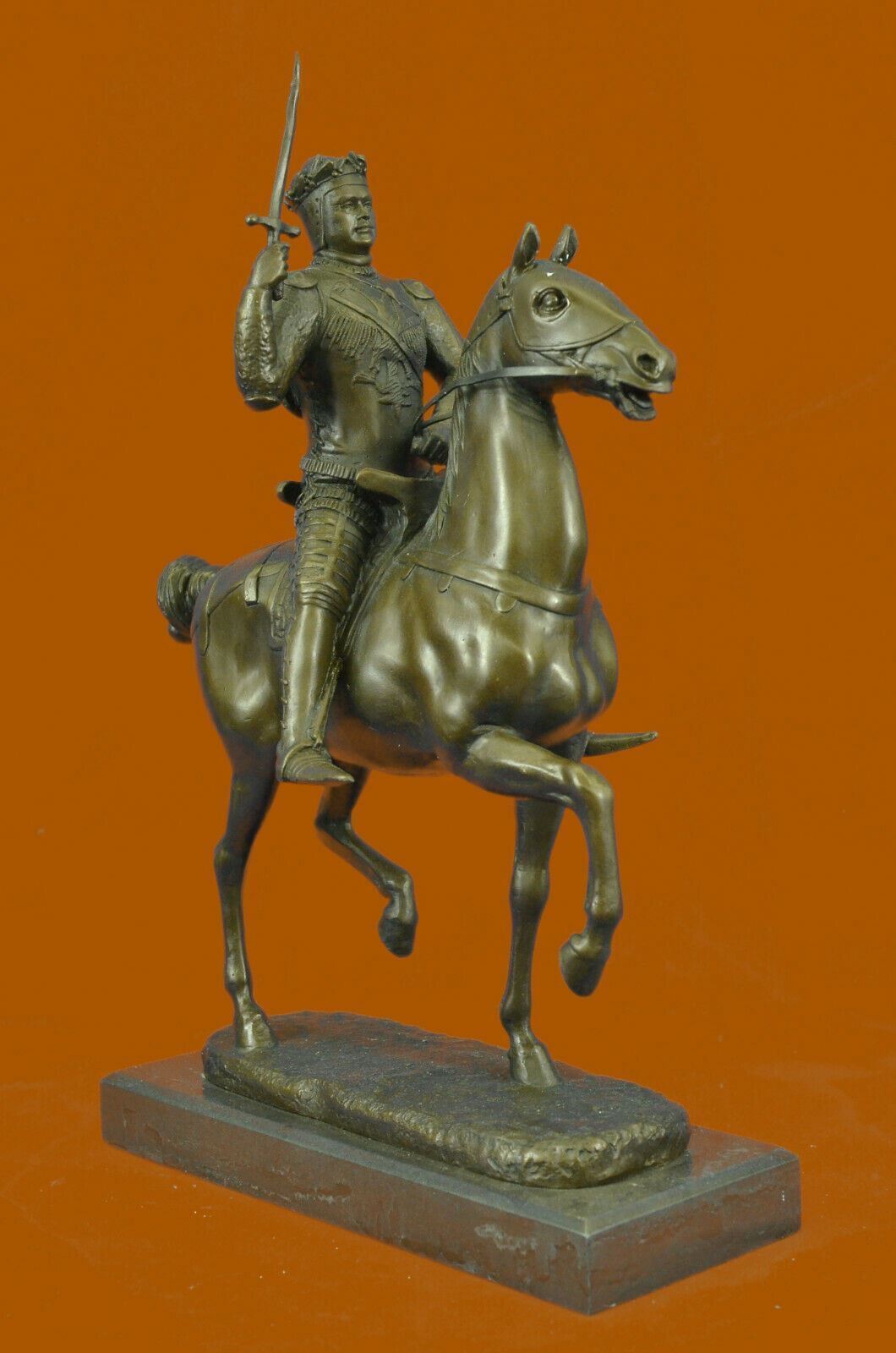 Handcrafted Detailed Roman Warrior on Horse by Fremiet Bronze Sculpture Figure
