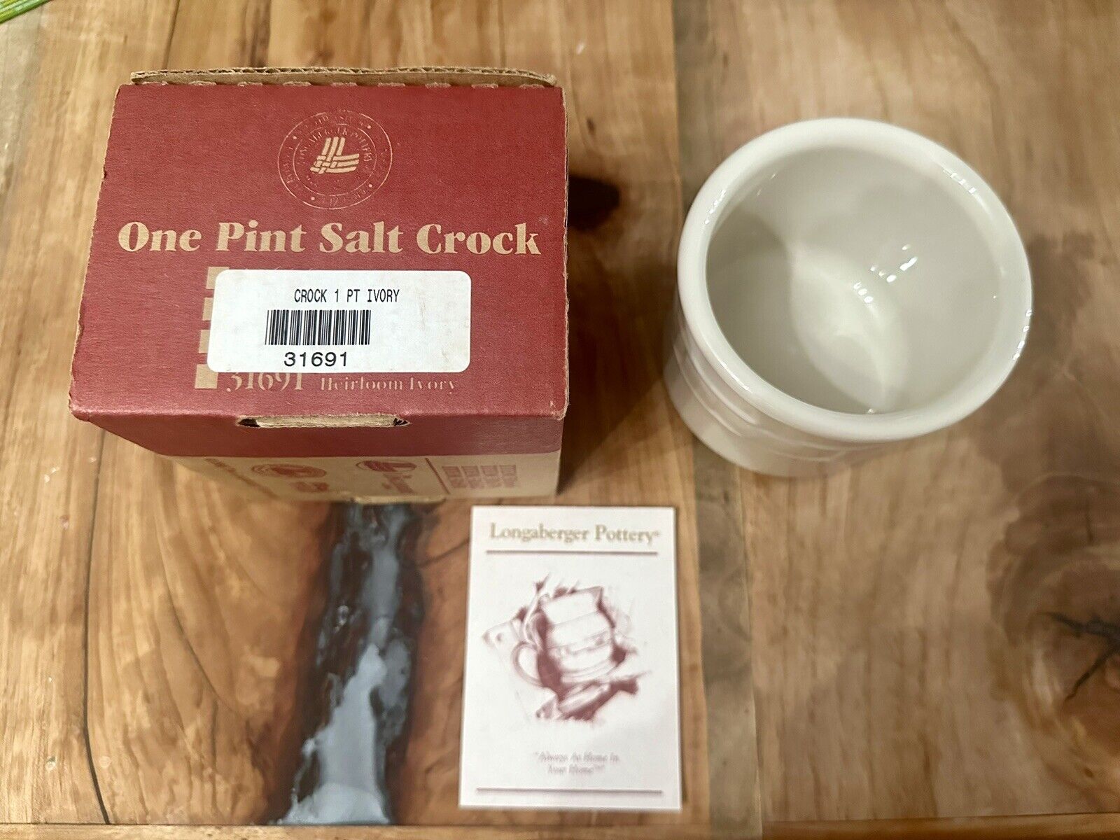 Longaberger Pottery One Pint Salt Crock Ivory - Brand New