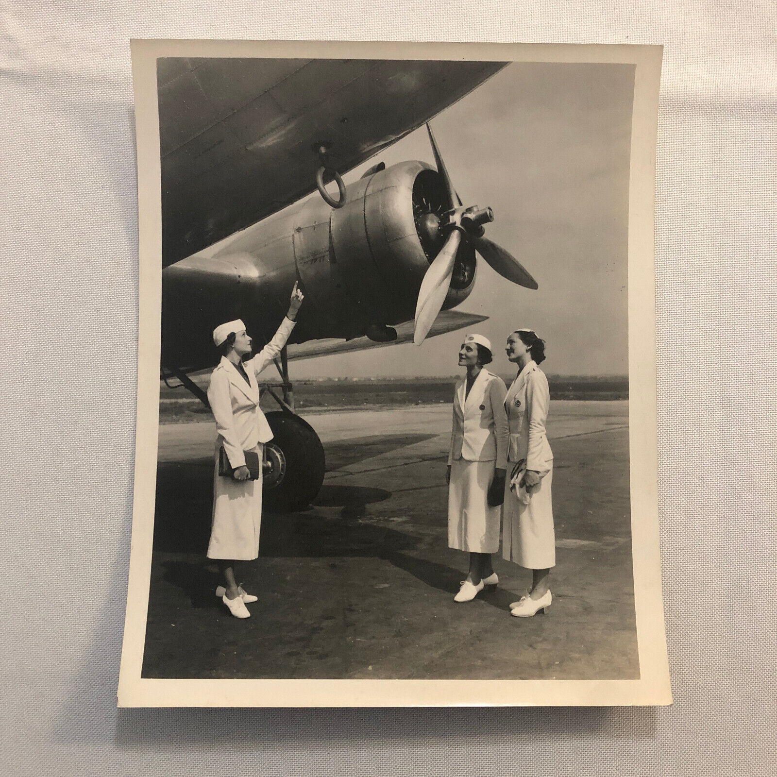 Vintage Aircraft and Crew Women Photo Photograph Plane Airplane Aviation