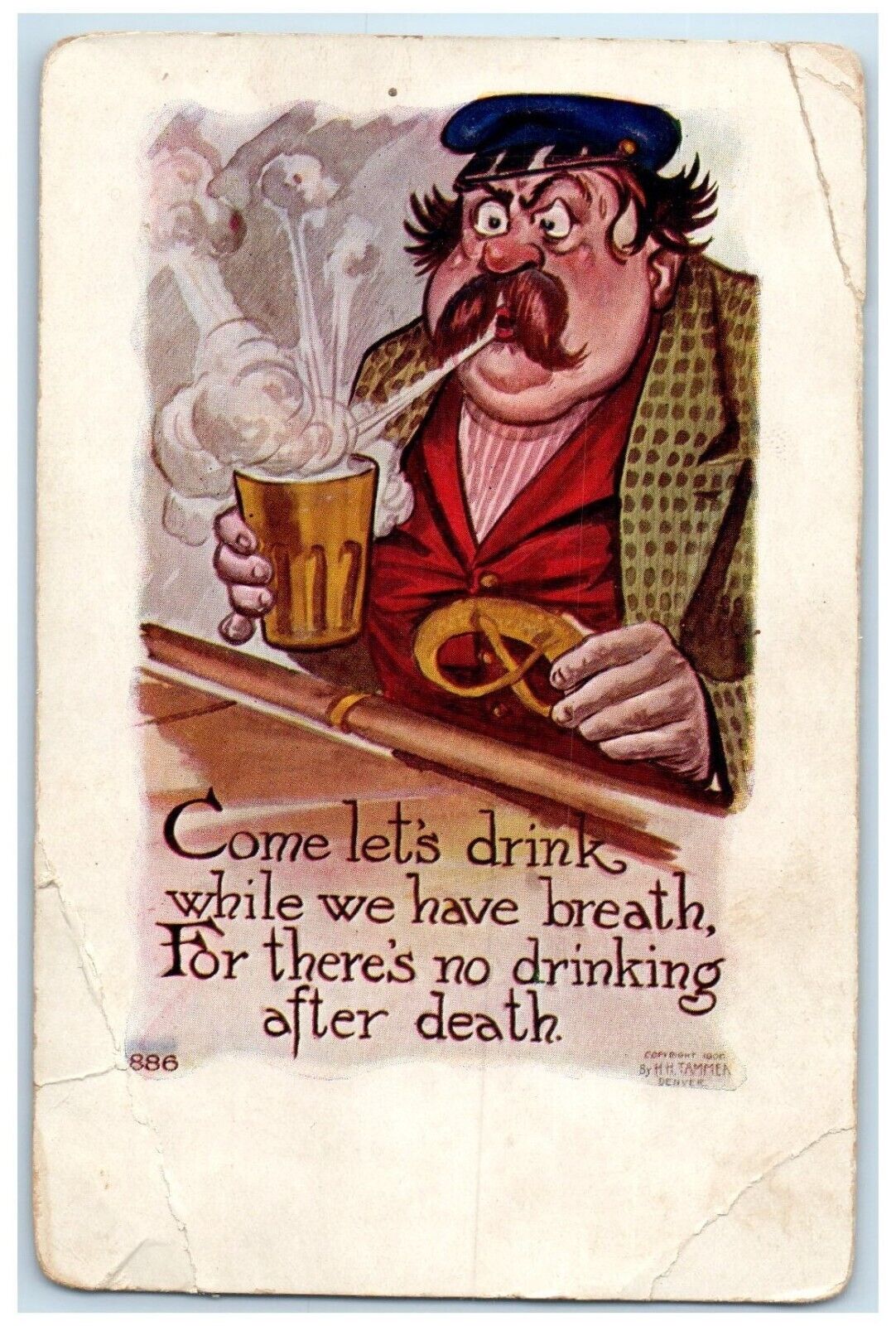 c1905 Fat Man Drinking Beer Embossed Unposted Antique Postcard
