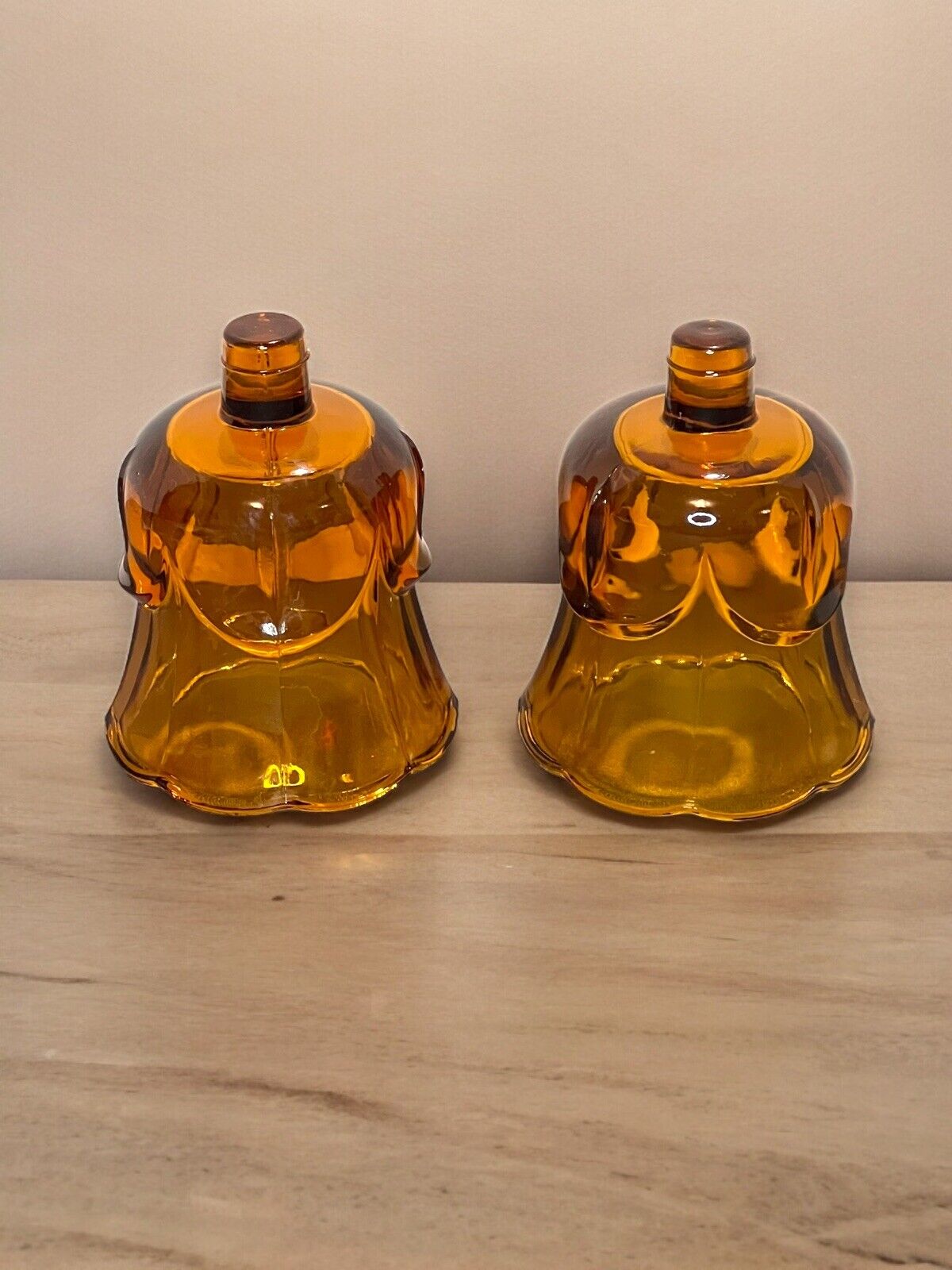 Set of 2 HOMCO Amber Glass Peg Cup Votive Candle Holders Tulip Shaped Vintage