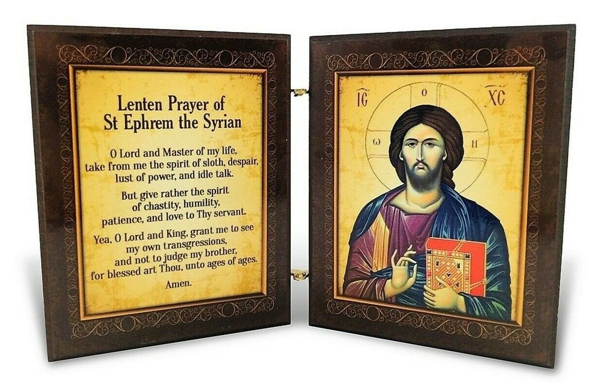 Orthodox Icon Diptych Christ and St Ephrem w/ Lenten Prayer, Large 7\