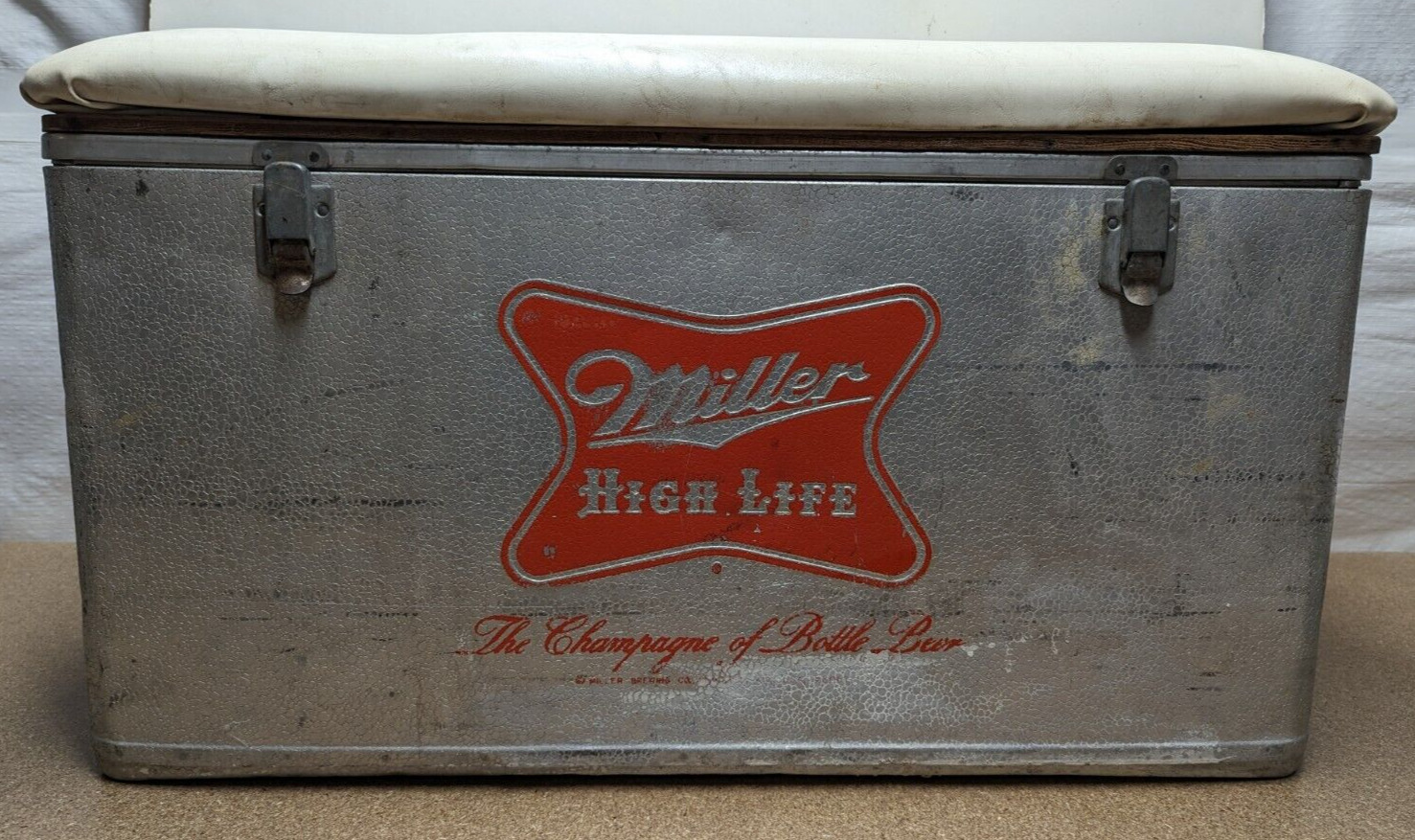 Rare Large MILLER HIGH LIFE BEER Cronstroms Metal Cooler Padded Top 31x16.5