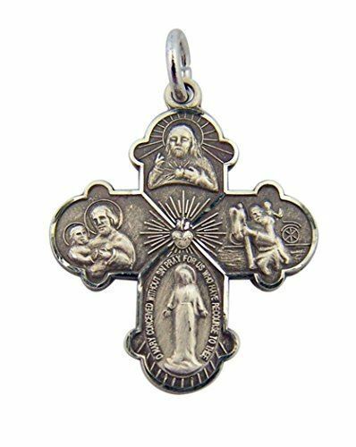 HMHInc Sterling Silver Four 4-Way Medal Pendant with Sacred Heart Center, 7/8 In