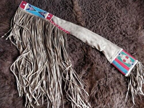 Old American Handmade Beaded Sioux Style Leather Rifle Sheath Scabbard LR691