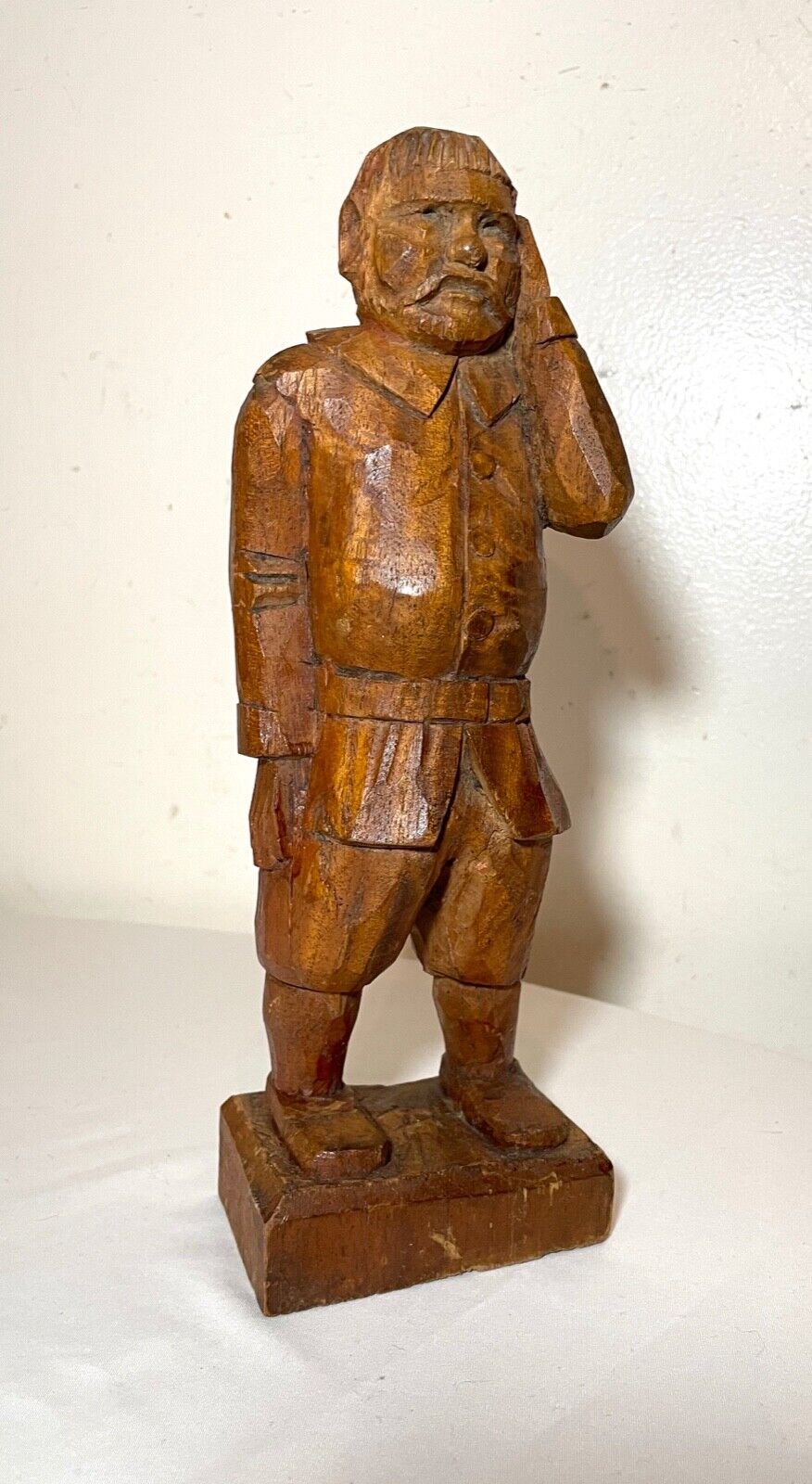 antique 1800\'s Folk Art hand carved wood figural man sculpture statue figure .