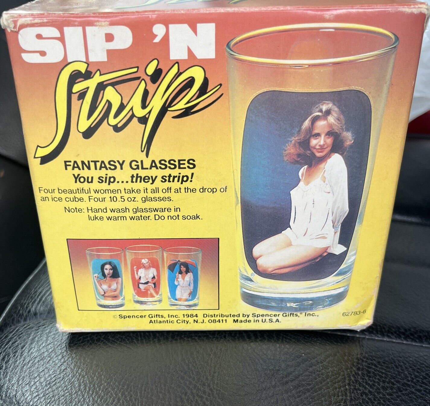 Vintage Sip N Strip Nude Drinking Glasses Spencer Fantasy High Ball 1984 In Box