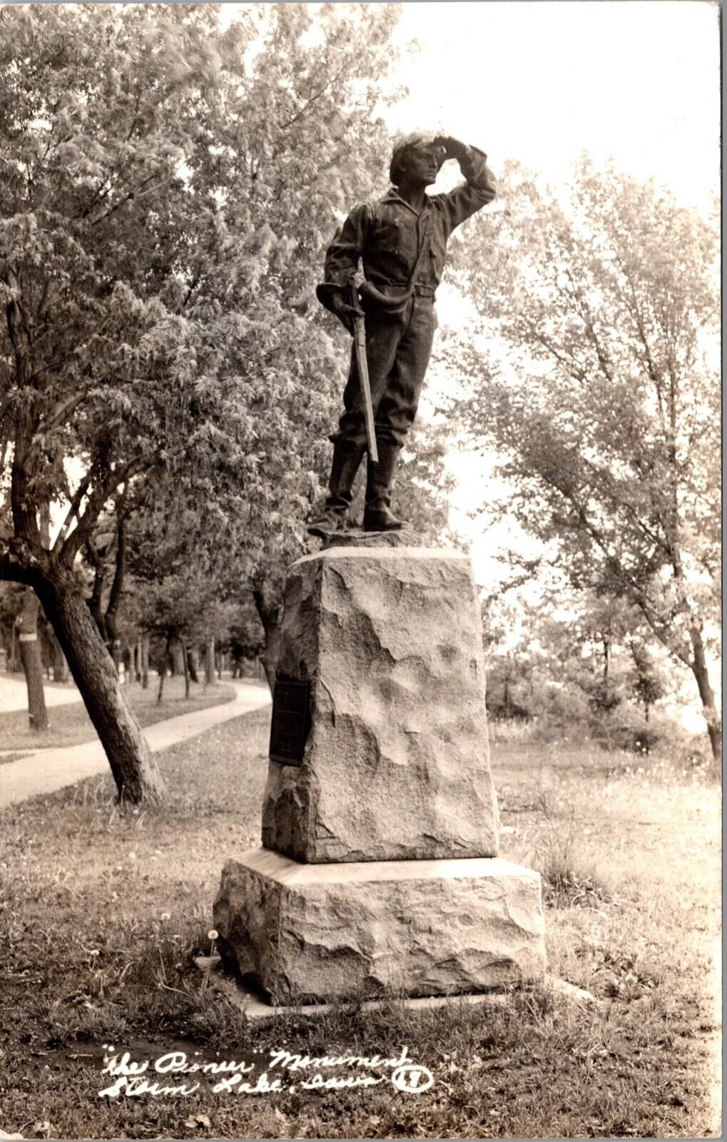 Real Photo Postcard The Pioneer Monument in Storm Lake, Iowa~132099