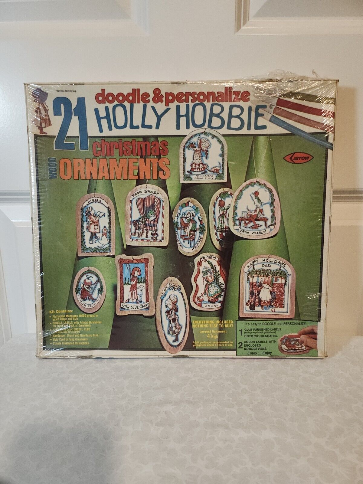 1977 Holly Hobbie Doodle & Personalize Wooden Christmas Ornaments 21 pcs Kit NEW