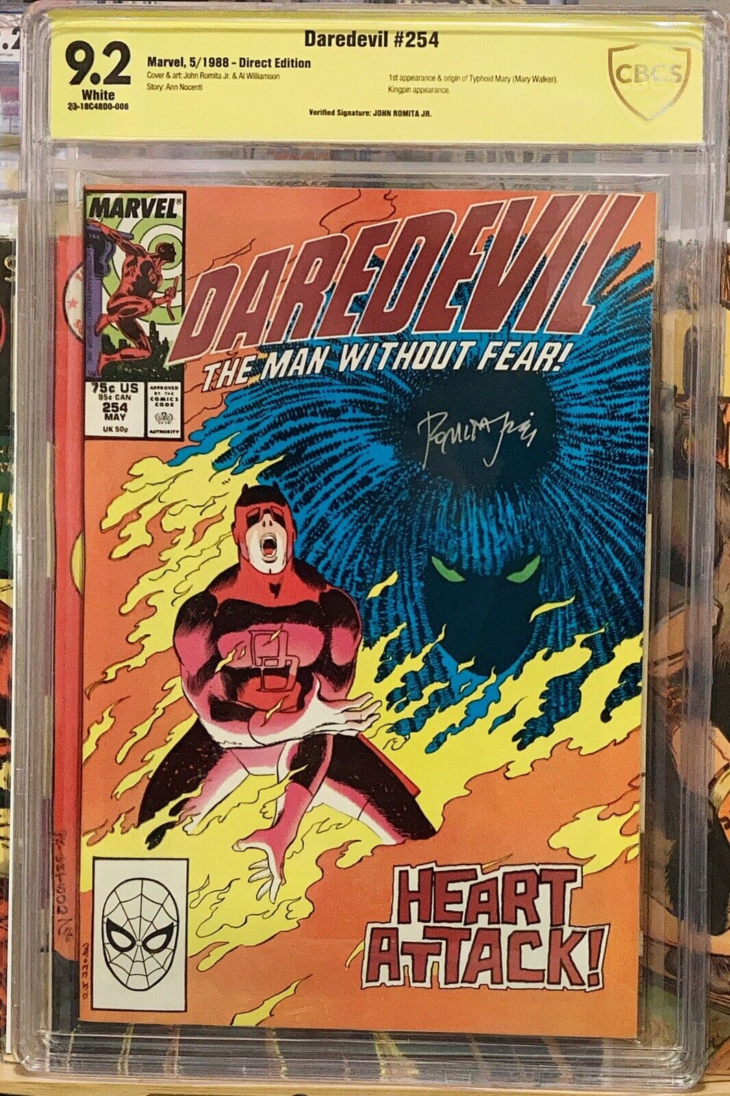 Daredevil 254 signed Romita Jr old school from 1989 Cbcs 9.2  1st Typhoid Mary