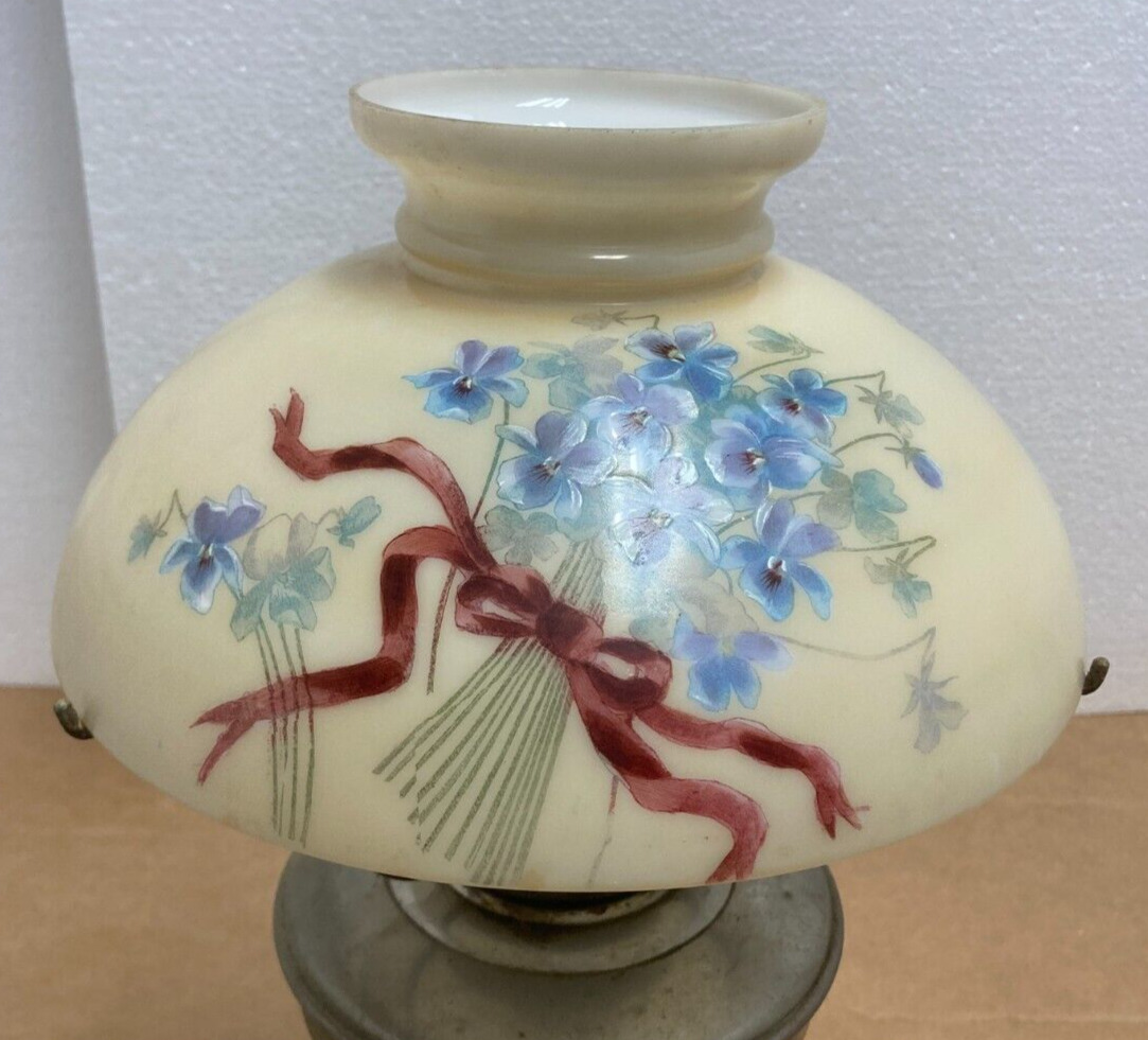 ANTIQUE HAND PAINTED GLASS HURRICANE OIL LAMP SHADE 10\