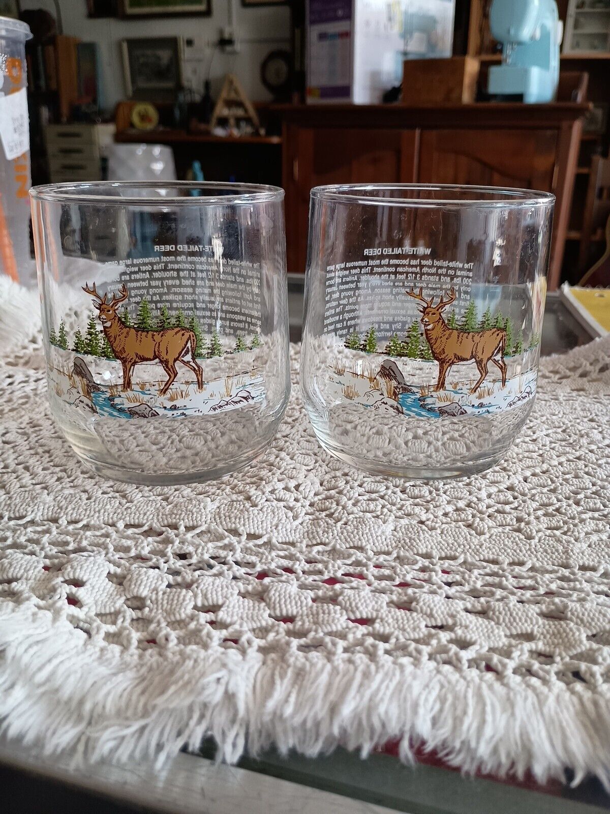 American White Tailed Deer Glasses, Vintage Sunoco Wildlife Glasses
