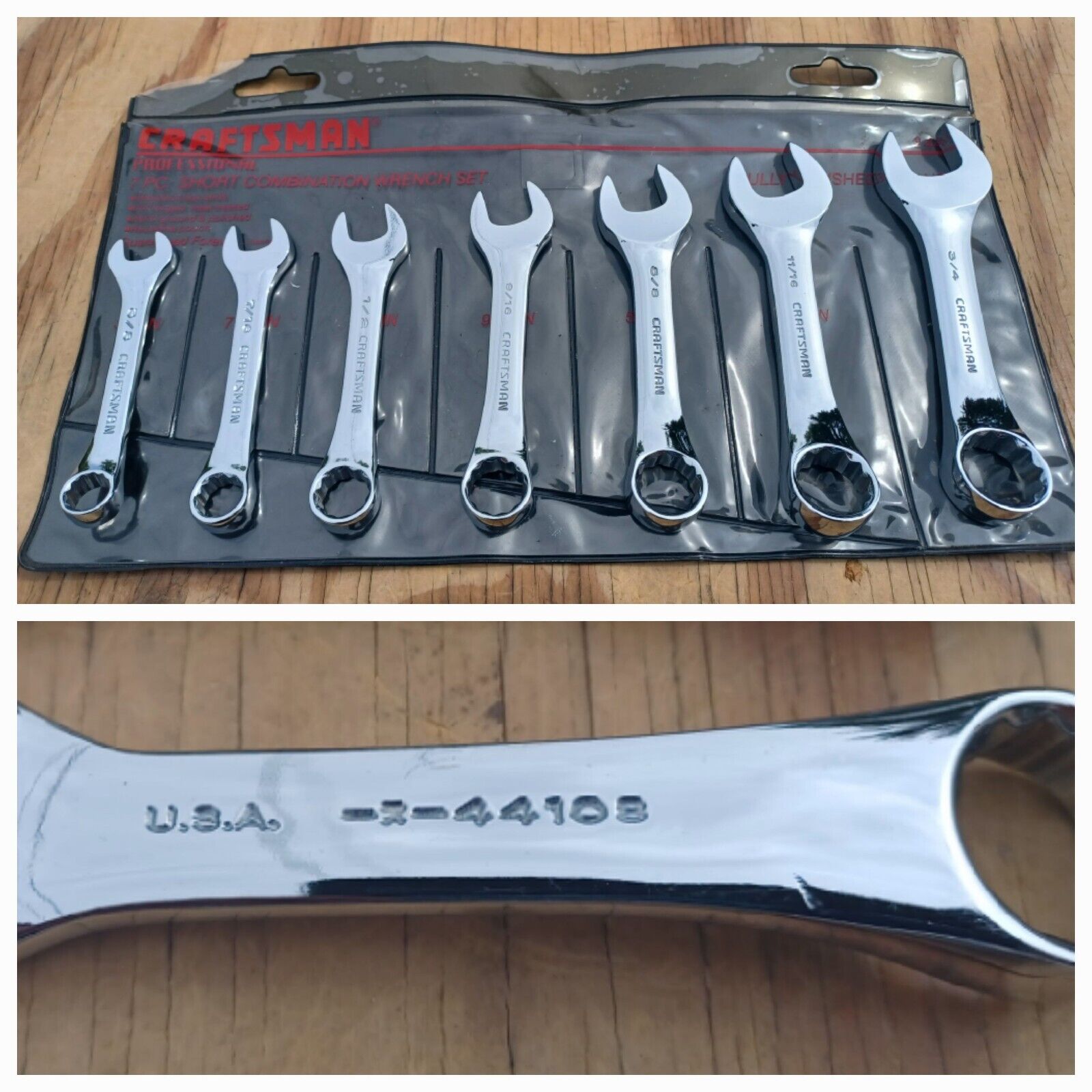 Vintage Craftsman Professional 7pc SAE Short Stubby Combination Wrench Set 44101