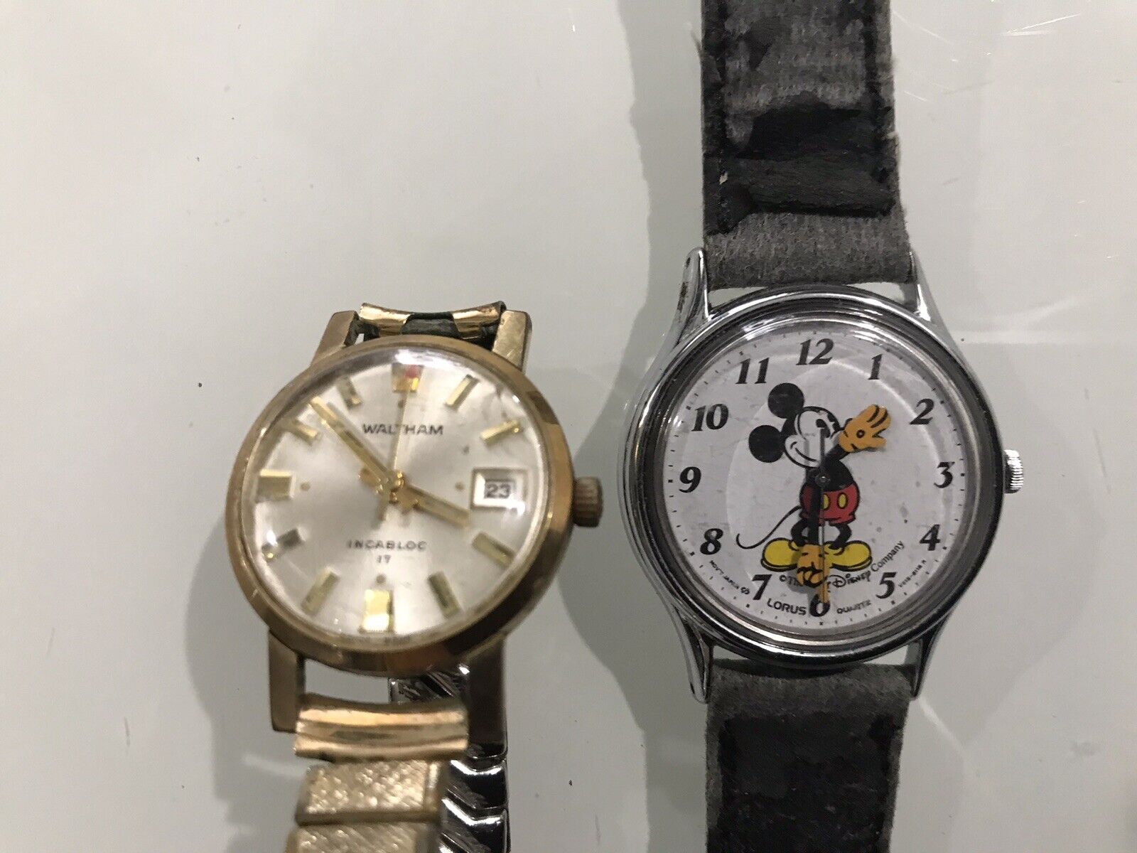 (2) Two Vintage Watches LORUS Mickey Mouse WALTHAM Incabloc 17 Swiss