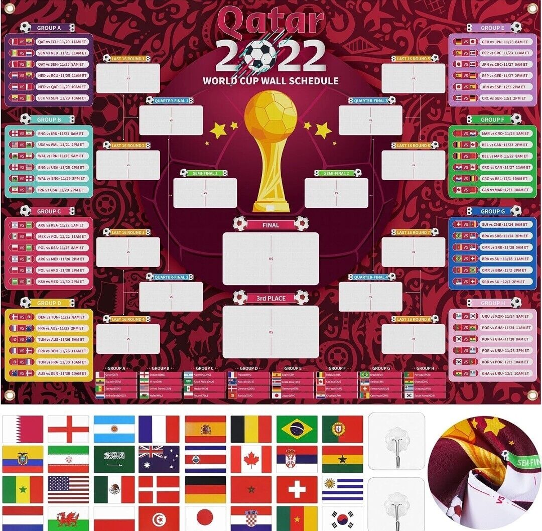 Lot of 2 Qatar World Cup Soccer Wall Schedule Soccer Calendar Wall Chart Poster