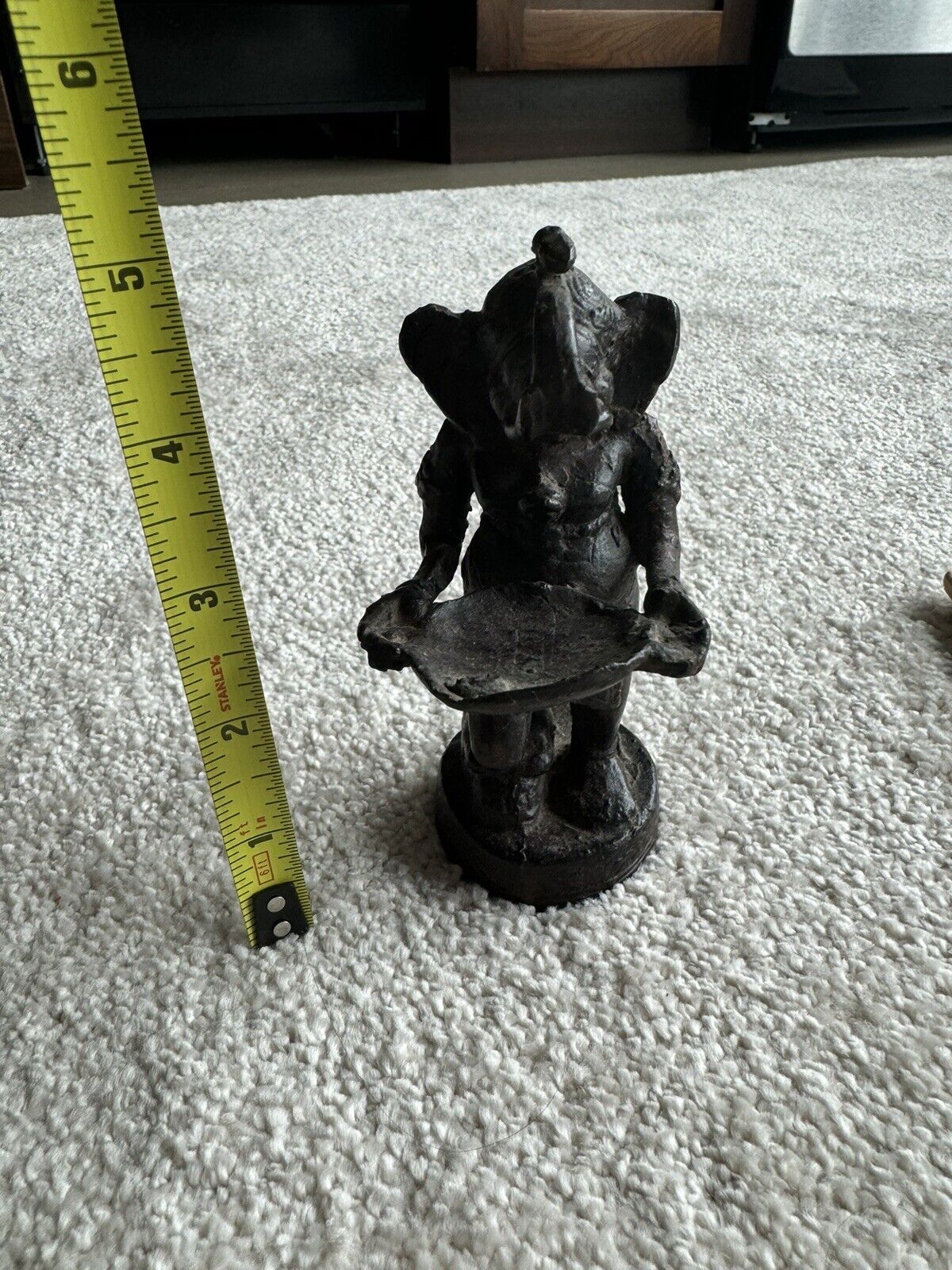 Vintage Ganesha Bhakti Metal Statue Hindu Goddess Elephant Wealth Good Fortune