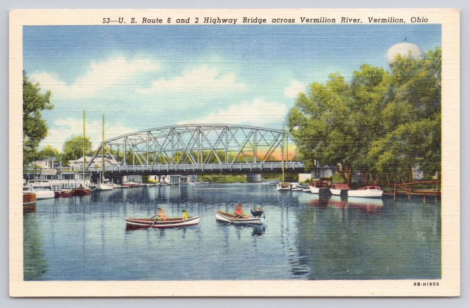 Vermilion Ohio OH Highway Bridge Across Vermilion River Rowboats 1949 Postcard