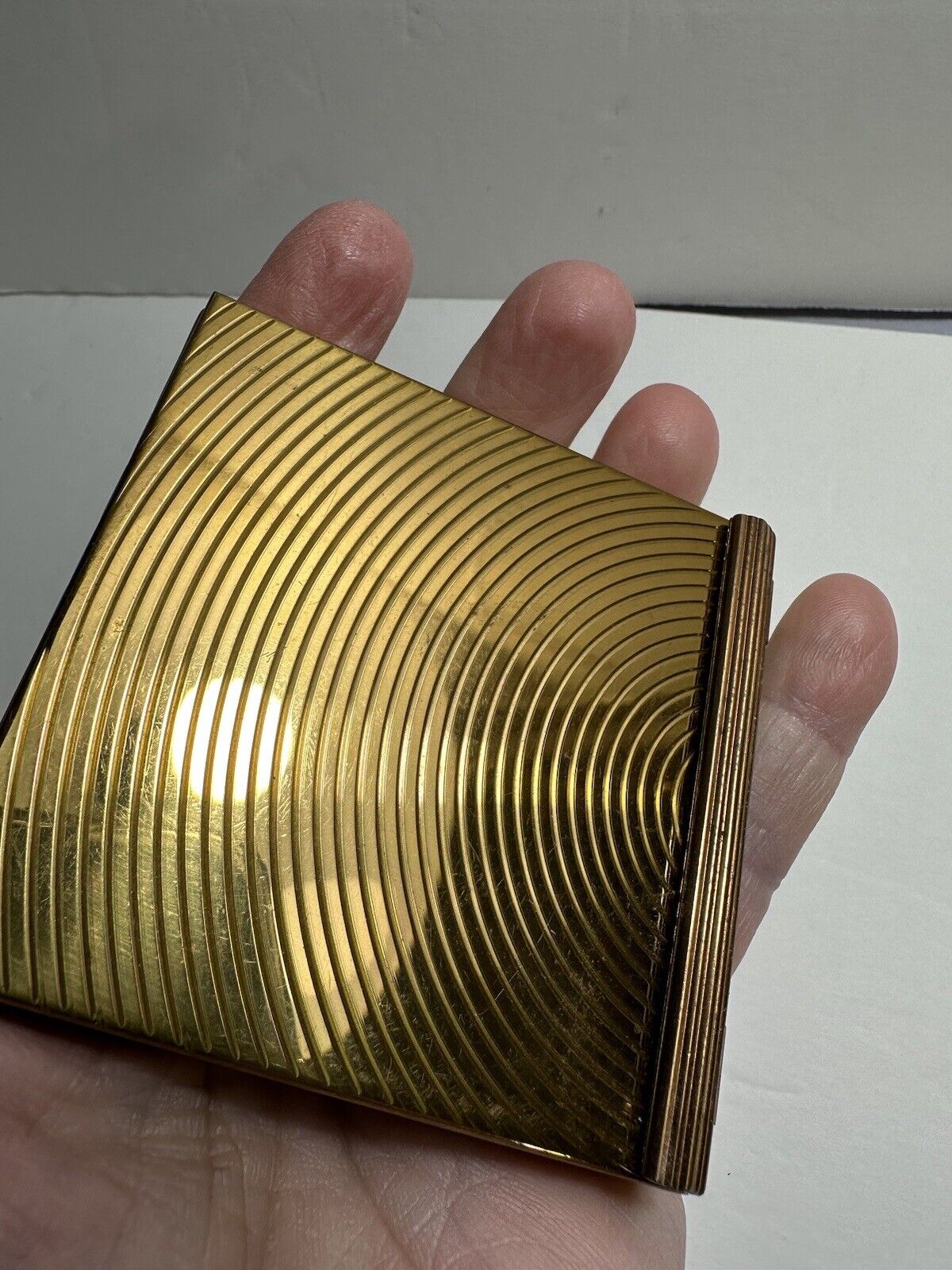 Vintage 1960s Volupte’ Compact Goldtone Brass Geometric Pattern