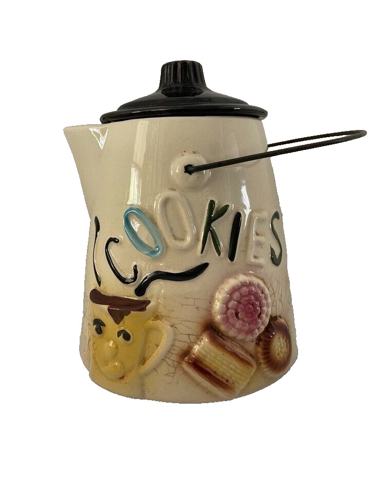 Vintage 1950’s American Bisque Handled Coffee Pot Tea Kettle Cookie Jar